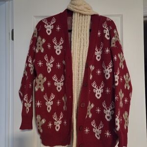 Nubod Christmas Front Button Down Cardigan Plus Scard - Women's 3XL